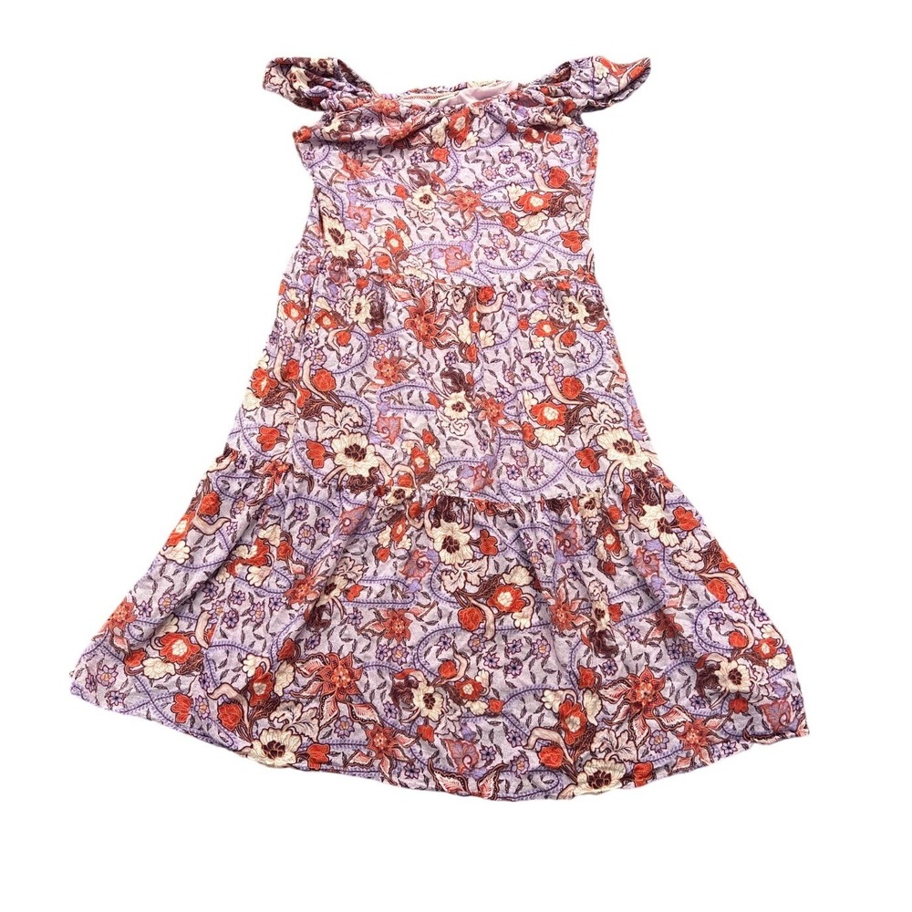 Knox Rose Maxi Dress Womens Large Multicolor Floral Tiered Lined Flutter Sleeve